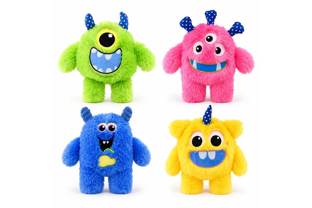 Série Monstre studio warmth, quatre peluches sur fond blanc, seconde page liée depuis cette fiche balle