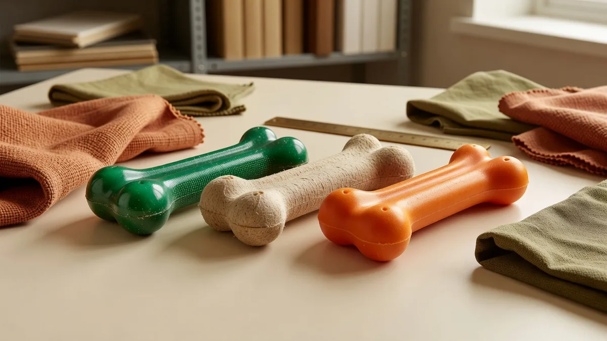 Os enduit vert, os fibre beige et os real bone orange comparés sur un bureau d'échantillonnage