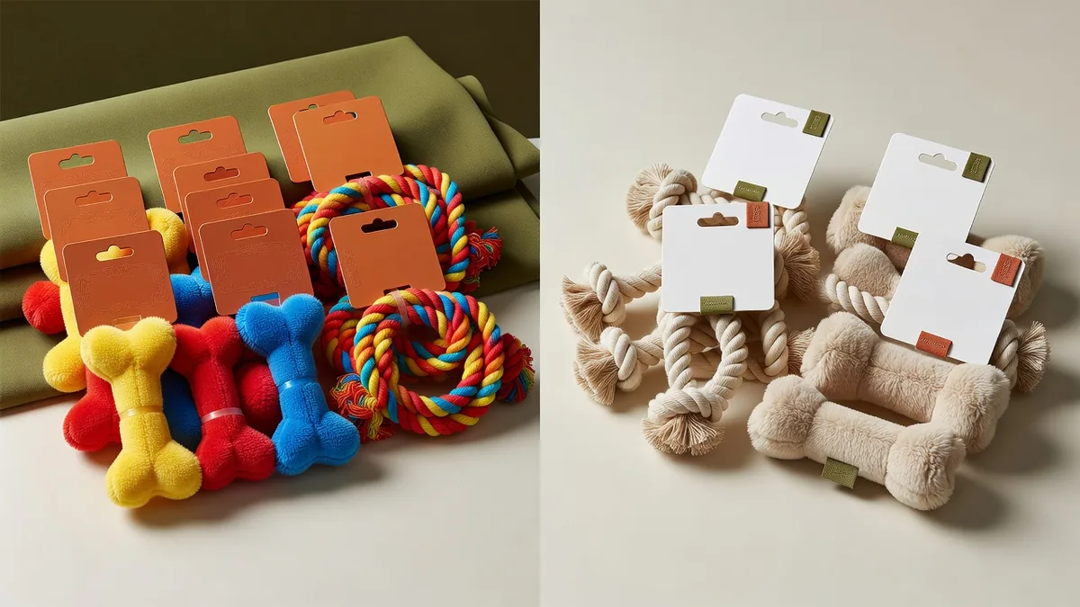 Comparaison côte à côte d’un pack-out de marque américaine sous licence et d’échantillons pet toy private label OEM Chine