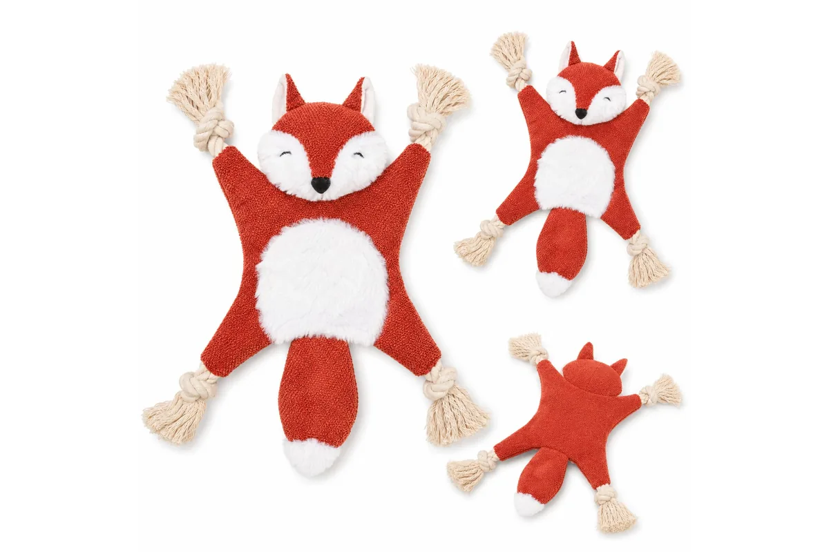 Set corde Woodland, trois renards en coton avec membres en corde