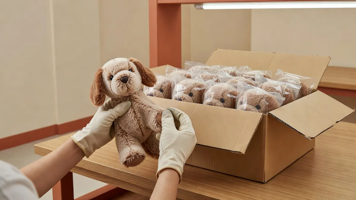 Banc de QC pré-expédition pour le grossiste jouets pour animaux Chine : contrôles de traction des coutures, test de couineur et inspection du pack-out carton