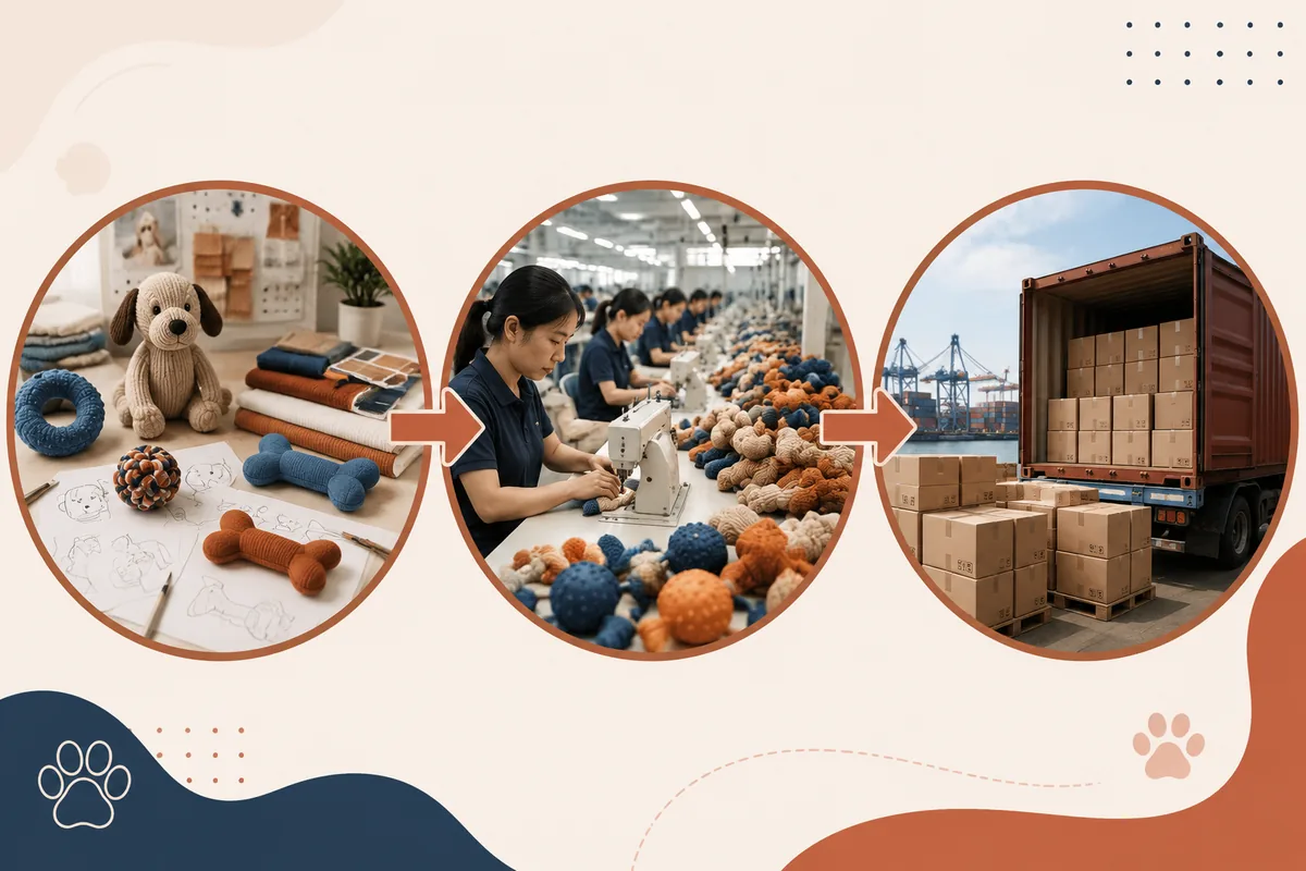 Calendrier d'approvisionnement en jouets pour animaux sur mesure depuis la Chine : développement d'échantillons, production de masse et délais d'expédition