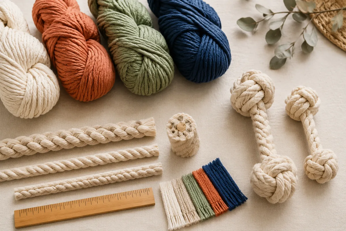 Matières et assortiment de jouets à mâcher en corde pour chiens en gros, flatlay pour les RFQ MOQ des acheteurs